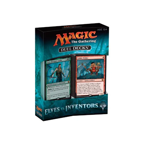Elves vs. Inventors Magic the Gathering Duel Decks - Sammelkarten - Entdecke das Duell zwischen Natur und Technik mit zwei ausgewogenen 60-Karten-Decks, inklusive Premium-Karten, die einen schnellen Einstieg ins Magic Hobby bieten.
