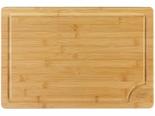 Rosenstein & Söhne Bambus Brett: XL-Bambus-Schneidebrett mit Saftrille, 45 x 30 cm, antibakteriell (Brotschneidebrett, Schneidebrett groß, Küchenhelfer)