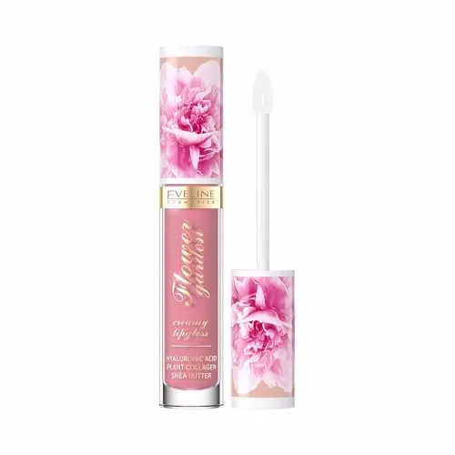 Eveline Cosmetics Flower Garden Cremiger Lip Gloss - Nr. 02 | Pflegende vegane Formel mit Hyaluronsäure, Pflanzenkollagen & Pfingstrosenextrakt | Feuchtigkeitsspendender & schützender Glanz | 4,5 ML