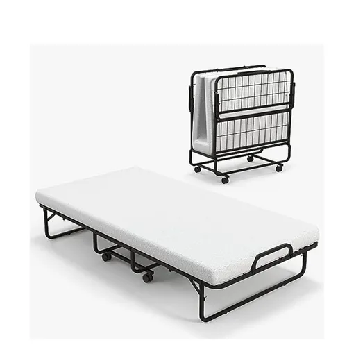 Gästebett Klappbett mit Metallgestell - Praktisches Klappbett für Erwachsene, inklusive Matratze. Mit 4 Rollen für einfachen Transport, ideal für Übernachtungsgäste. Modernes Design in Schwarz.