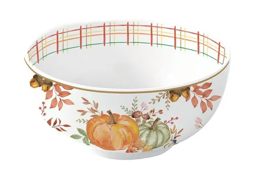 EasyLife Dessertschale Harvest, Porzellan, Spülmaschinengeeignet, Mehrfarbig, Kürbis, Blätter + Karos, H: 5.5cm