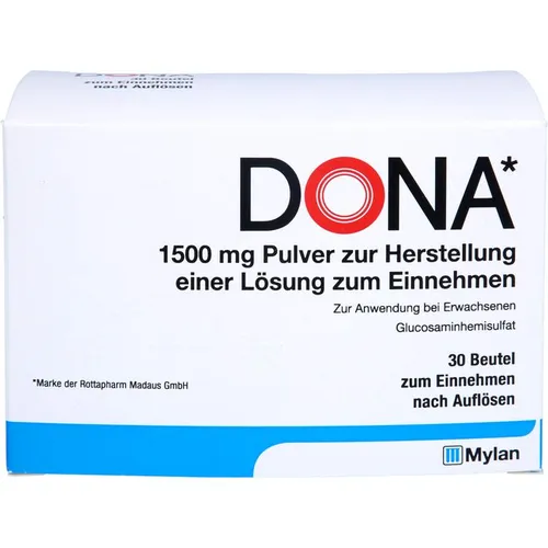 Dona 1500mg Beutel 30 ST - Arzneimittel zur Linderung von Symptomen leichter bis mittelschwerer Arthrose des Kniegelenks. Enthält Glucosaminhemisulfat für schnellere Beweglichkeit und weniger Schmerzen.