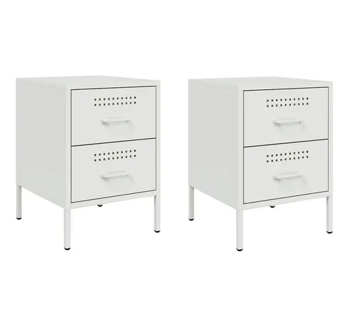 furnicato Nachttisch aus Stahl Weiß 36 x 39 x 50,5 cm (2-St) - Robuster Nachttisch im industriellen Stil mit zwei geräumigen Schubladen. Ideal für vielseitige Nutzung im Schlafzimmer oder Wohnzimmer. Pflegeleicht und perfekt für dekorative Akzente in deinem Zuhause.
