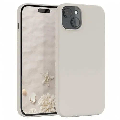 EAZY CASE Premium Silikon Handyhülle kompatibel mit iPhone 15 Plus Slimcover mit Kameraschutz und Innenfutter, Silikonhülle, Schutzhülle, Bumper, Handy Case, Hülle, Softcase, Taupe
