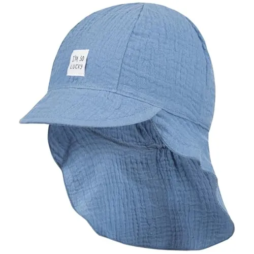 Smarilla Schirmmütze Babymütze Junge mit Nackenschutz Sommer Musselin, Bekleidungsgröße: 46-48, Farbe: Blau