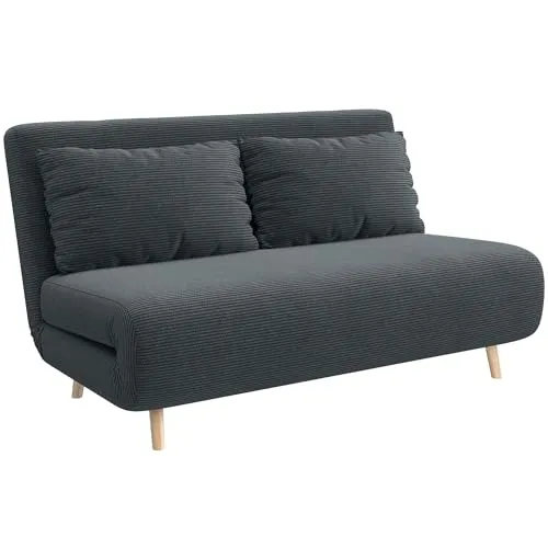 HOMCOM 3 in 1 Schlafsofa 2 Sitzer Sofa mit Schlaffunktion, 191 x 141 cm Klappbar Couch Schlafcouch mit 3-stufig Verstellbarer Rückenlehne und Kordoptik für Wohnzimmer, Dunkelgrau