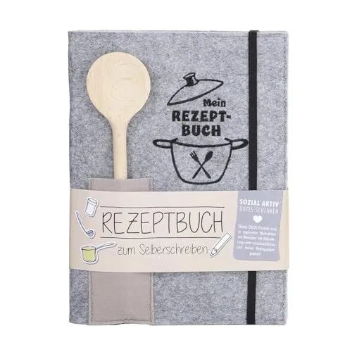 GILDE Heft Rezept Buch zum Selberschreiben A5 – Mein Rezeptbuch – leeres Kochbuch für Lieblingsrezepte Backen Kochen – Kochbuch selbst schreiben – Rezepte Buch - mit Holz Kochlöffel – A5
