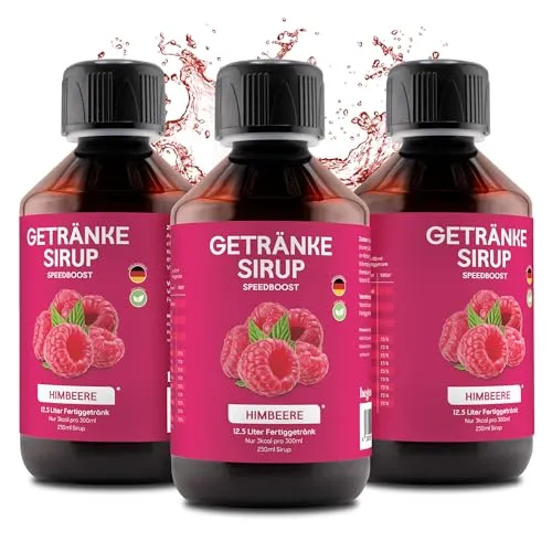 hCGC Immunsystem Sirup - SpeedBoost 3x 250ml, Vegan - Zuckerfreies Getränkekonzentrat für 12,5L Fertiggetränk - Fruchtsirup Immunsystem Booster mit Vitaminen & L-Carnitin | Himbeere