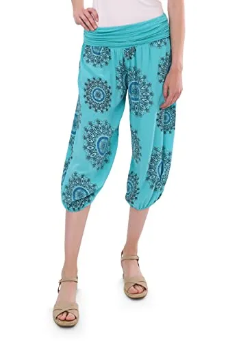 Malito - Damen Haremshose mit Orient Print - Capri Stoffhose elastischer Bund - Aladinhose für Strand & Alltag - Pumphose 7196 (türkis)