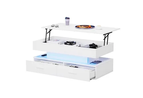MODFU Couchtisch Wohnzimmertisch (Beistelltisch, Sofatisch, 1-St., 2 Schubladen und offenem Stauraum), hydraulisch Kaffetisch mit LED-Beleuchtung, Bluetooth-APP-Steuerung