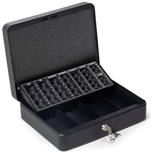 GREELUE Geldkassette mit münzzählbrett, 30x24x9 CM, Kasse Abschließbar, Cash Box Groß, Spardose, Geld organizer (Schwarz-30cm)
