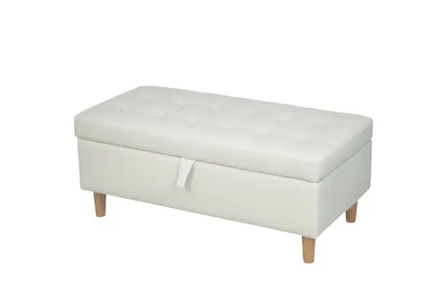 MC Star Polsterhocker mit Stauraum und Holzbeinen in Cremeweiß - Eleganter Polsterhocker mit Stauraum: Stilvolles Design, robust und komfortabel. Ideal als Couchtisch oder Sitzgelegenheit. Bietet Platz für 84L und passt perfekt in Ihr Zuhause.