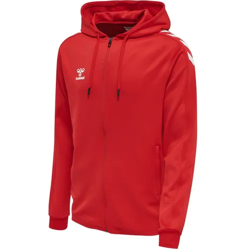 Hummel Core XK Poly Reißverschlusspullover Rot M - Sportjacke mit BEECOOL®-Technologie für optimale Atmungsaktivität und ein trockenes Tragegefühl. Kapuze mit Kordelzug und elastischer Bund für Flexibilität beim Training.