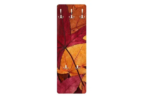 Bilderdepot24 Garderobenpaneel rot Bäume Wald Natur Coloured Leaves Design (ausgefallenes Flur Wandpaneel mit Garderobenhaken Kleiderhaken hängend), moderne Wandgarderobe - Flurgarderobe im schmalen Hakenpaneel Design