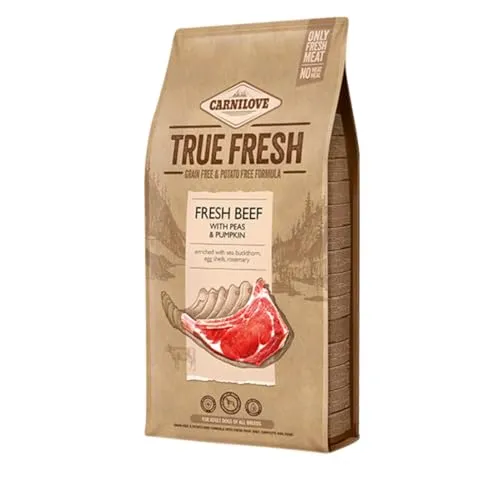 CARNILOVE True Fresh Adult Beef Trockenfutter - 4 kg - Hundefutter mit hochwertigem Rindfleisch als Hauptproteinquelle, bietet ausgewogene Ernährung für gesunde, aktive Hunde.