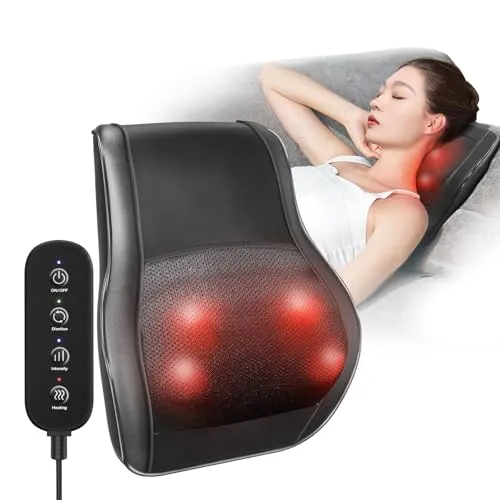 Frogetu Nackenmassagegerät mit Wärme – Shiatsu Massagekissen für Nacken, Schultern & Rücken mit 3D-Knetmassage, 3 Heizstufen & Vibrationsfunktion – Massagematte für Büro, Auto & Zuhause