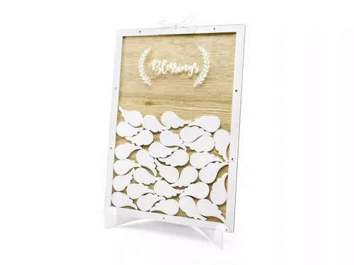 partydeco Notizbuch Gästebuch Holz 27x39cm - Blöcke & Formulare, mit 30 blanko Engelsflügeln zum kreativen Ausfüllen für unvergessliche Erinnerungen.