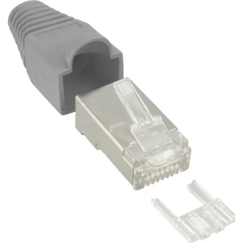 InLine® 10x Crimpstecker RJ45 geschirmt Knickschutz / Einfädelhilfe grau