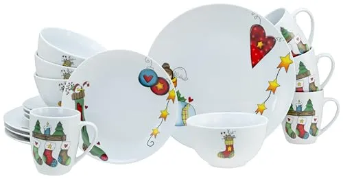 CreaTable Luna Socken Kombiservice 16-tlg - Kombiservice für 4 Personen, stilvolles Porzellan mit weihnachtlichem Socken-Motiv, spülmaschinen- und mikrowellengeeignet für langanhaltende Freude.