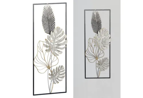 CEPEWA Wanddekoobjekt Allegra – Wandskulptur aus Metall - Elegante Wanddeko aus Metall im Rahmen, Maße: 28,5 x 75 cm, bringt mit ihrem 3D-Design und den Blättern in grau, silber und gold besondere Akzente in jeden Raum.