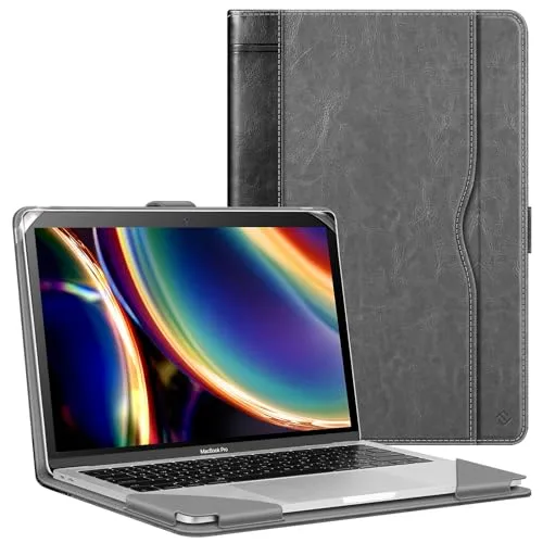 Fintie Hülle Kompatibel mit MacBook Air 13.6 (2026-2022 M5 M4 M3 M2), MacBook Air 13 (2020-2018 M1) / Pro 13 (2022-2016 M2 M1), Folio Book Schutzhülle mit Dokumentschlitze, Grau/Schwarz