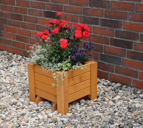 promadino Pflanzkübel Romantica, 40x38x34 cm - Hochwertiger Holz-Pflanzkübel aus Kiefer, frost- und witterungsbeständig. Ideal für Garten und Terrasse, mit honigbrauner Farbe für einen romantischen Look.