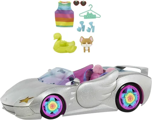 Produktbild Barbie Extra Auto Cabrio (glitzert) mit Regenbogen Reifen
