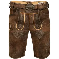 Edelnice Trachtenmode Kurze Trachtenlederhose Bernd aus Wildbockleder - Trachtenlederhose für Herren aus hochwertigem Wildbockleder, das mit der Zeit an Charakter gewinnt. Mit praktischer Messertasche und verstellbaren Schnürungen für optimalen Sitz.