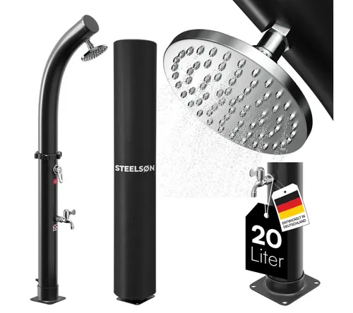 STEELSØN Selara Solardusche 20 L – Nachhaltige Gartendusche mit Regenduschkopf - Erleben Sie mit der STEELSØN Selara Solardusche 20 L eine umweltfreundliche Dusche im Freien. Die innovative Solartechnologie erwärmt das Wasser ohne Strom und bietet ein angenehmes Duscherlebnis, ideal für Garten und Camping.