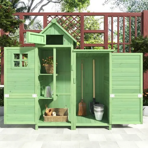 Odikalo Gerätehaus Gartenschrank wetterfest Dach Grün - Praktischer Geräteschuppen aus hochwertigem Tannenholz mit wasserdichtem PVC-Dach. Bietet viel Stauraum für Gartenutensilien und ist ideal für Gärten, Terrassen und Balkone.