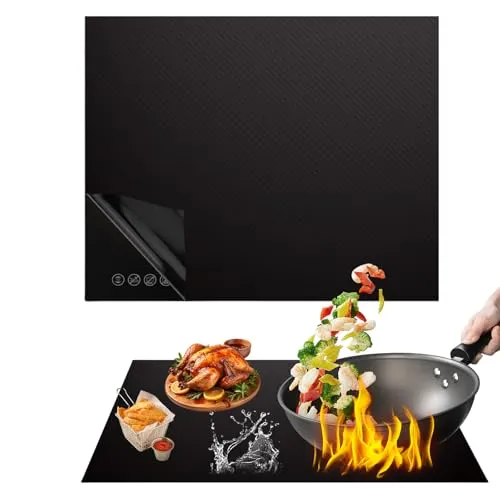 Mapille 51 * 63cm Große Induktionskochfeld Schutzmatte, Induktionsmatte Induktionsschutzmatte, Silikon Induktion schutzmatte, HitzebestäNdiges Wärmeisolierte Pad für Induktionsherd, Schwarz (51*63cm)