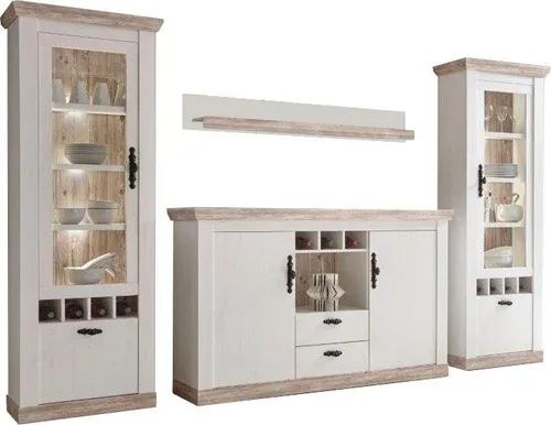 Home affaire Wohnwand Florenz 9, Set mit 4 Teilen - Wohnwände aus FSC®-zertifiziertem Holzwerkstoff, bestehend aus 2 Vitrinen, 1 Sideboard und 1 Wandregal. Ideal für stilvolle und funktionale Raumgestaltung.