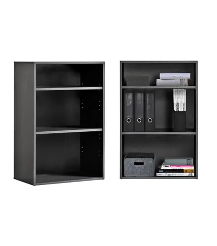 mokebo Bücherregal Der Bücherwurm, 60x91x34,5 cm, Schwarz - Bücherregal aus hochwertiger Spanplatte, ideal für Wohnzimmer, Kinderzimmer und Büro. Platzsparend mit variablen Einlegeböden – perfekt für Aktenordner und große Bücher. Qualität MADE IN GERMANY!