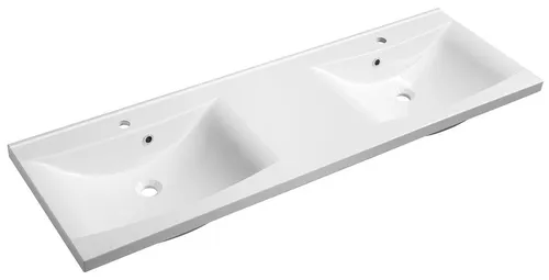 LUCIOLA Gussmarmor-Doppelwaschtisch 150x48cm in Weiß - Eleganter Doppelwaschtisch aus hochwertigem Gussmarmor, ideal für die Badmöbelserie WAVE. Mit 2 Armaturlöchern und Überlauf, bietet er Funktionalität und Stil für Ihr Badezimmer.