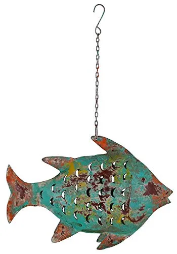 Dekorative Metallfigur Fisch als Windlicht – 4 Größen verfügbar - Laternen in 4 Größen, handbemalt im Shabby Used-Look, ideal als Hingucker für jeden Raum. Mit Kerzenteller für stimmungsvolle Beleuchtung.