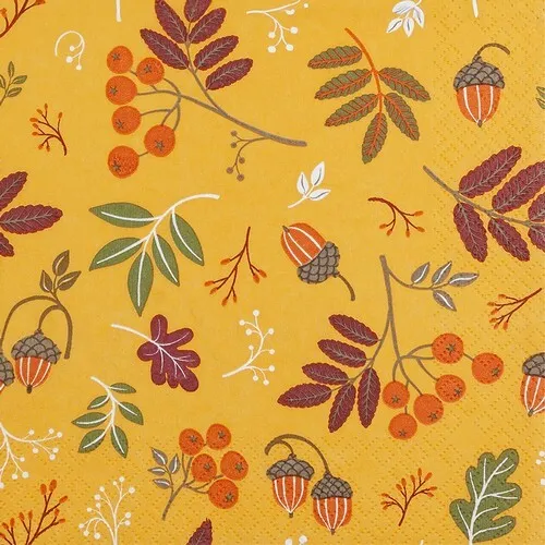 Servietten Autumn Collection orange Beeren Eicheln Blätter Natur Deko 33x33cm 20