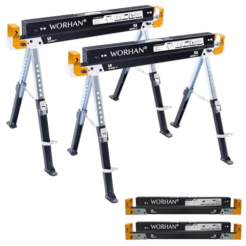 WORHAN Arbeitsbock Gerüstbock Sägebock Böcke Klappbock Doppelpack (2 Stück) Schnell Verstellbare Antirutsch-Füße Stahl 1180kg verstellbar S600A