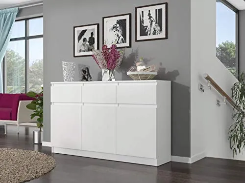 Framire Highboard Weiß 120x40x98 cm – Modernes 3-türiges Sideboard für jeden Raum