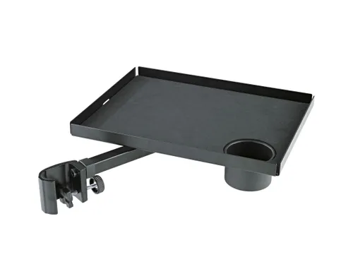 K&M 12225 Ablageplatte - Zubehör für Stative, bietet eine praktische Ablagefläche mit Kabelführung und Schaumstoff-Einlage zur Vibrationsdämpfung.