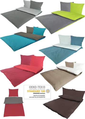 Bettwäsche Baumwolle Renforcé uni Wende 135x200 + 80x80 cm 100% Reißverschluss 4 teilig Schwarz