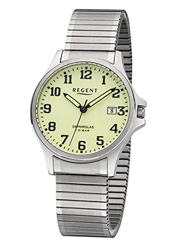 Regent Herren Analog Quarz Uhr 11310069 - Armbanduhren für Herren, stilvolles Design mit grünem Ziffernblatt, wasserdicht bis 10 Bar - ideal zum Schwimmen und Schnorcheln.