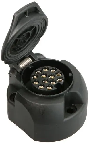 UNITEC Steckdose 13-polig, Kunststoff, Anhängersteckdose, mit Schraubanschluss und Klappdeckel, wasserdicht, IP54, Belastbarkeit: 20 A bei 12 V, schwarz, 1 Stück