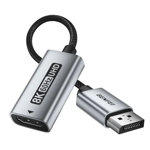 BENFEI DisplayPort 1.4 zu HDMI 2.1 Adapter 8K@60Hz/4K@240Hz/1080P@480Hz, unidirektionaler DP Computer zu HDMI Monitor, hochwertiger Aluminiumkonverter für Gaming-Monitor, Fernseher, AMD, NVIDIA