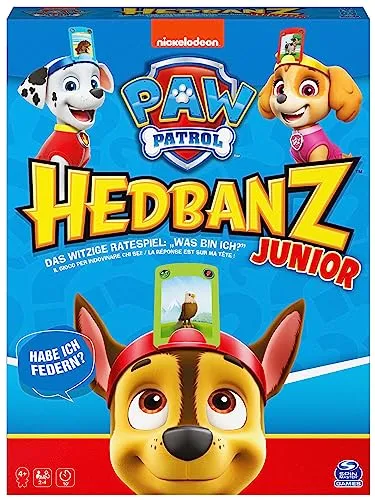 Spin Master Games - Hedbanz Junior – Paw Patrol, das witzige Ratespiel für 2-4 Spieler ab 4 Jahren, mit vereinfachter Spielregel für die jüngsten Fellfreunde