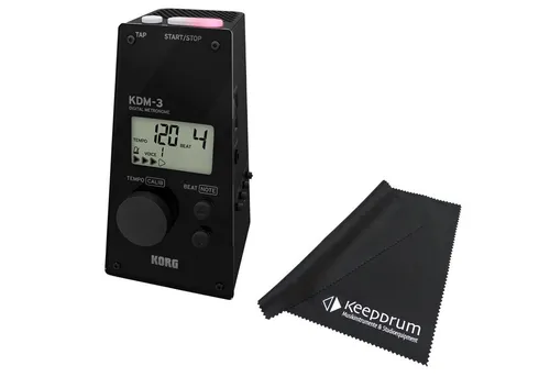 Korg Metronom KDM-3 - Digitaler Taktgeber in Schwarz mit Mikrofasertuch - Metronome: Präzises digitales Metronom mit stilvollem Design, 12 Klangarten und 19 Taktarten. Ideal für Musiker aller Erfahrungsstufen, mit einfacher One-Touch-Bedienung und langer Batterielaufzeit.