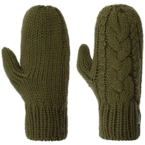 Eisbär Tonella Fäustlinge Strickhandschuhe Fausthandschuhe Damen - Made in Austria mit Futter, Futter Winter Herbst-Winter - One Size oliv