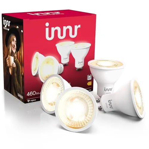 innr GU10 Zigbee Smart Lampe - 4-Pack, dimmbar und kompatibel mit Hue* und Alexa - Energiesparlampen mit 460lm Lichtausbeute, schaffen eine einladende Atmosphäre und sind einfach über App und Sprachsteuerung zu steuern.