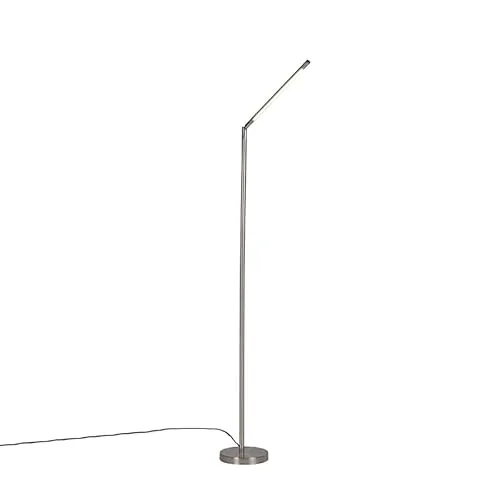 Qazqa Moderne Stehleuchte - Dimmbar und Elegant - Standleuchte aus mattem Nickelstahl, dimmbar mit integriertem Dimmer, ideal für Wohnzimmer und Büros. Inklusive LED-Leuchtmittel für energieeffiziente Beleuchtung.