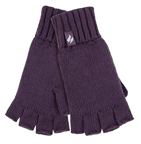 HEAT HOLDERS Handschuhe Fingerlos Damen Warm für Winter Bunt Thermo Handschuhe Ohne Finger mit Fleece Gefüttert (Einheitsgröße, Lila solider)
