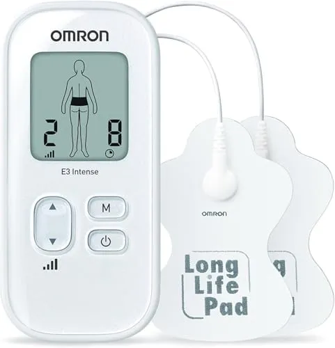 Omron E3 Intense TENS-Gerät – Effektive Schmerztherapie - Muskel- & Nervenstimulationsgeräte mit 6 Programmen, 15 Intensitätsstufen und langlebigen, waschbaren Pads für individuelle und medikamentenfreie Schmerzlinderung.